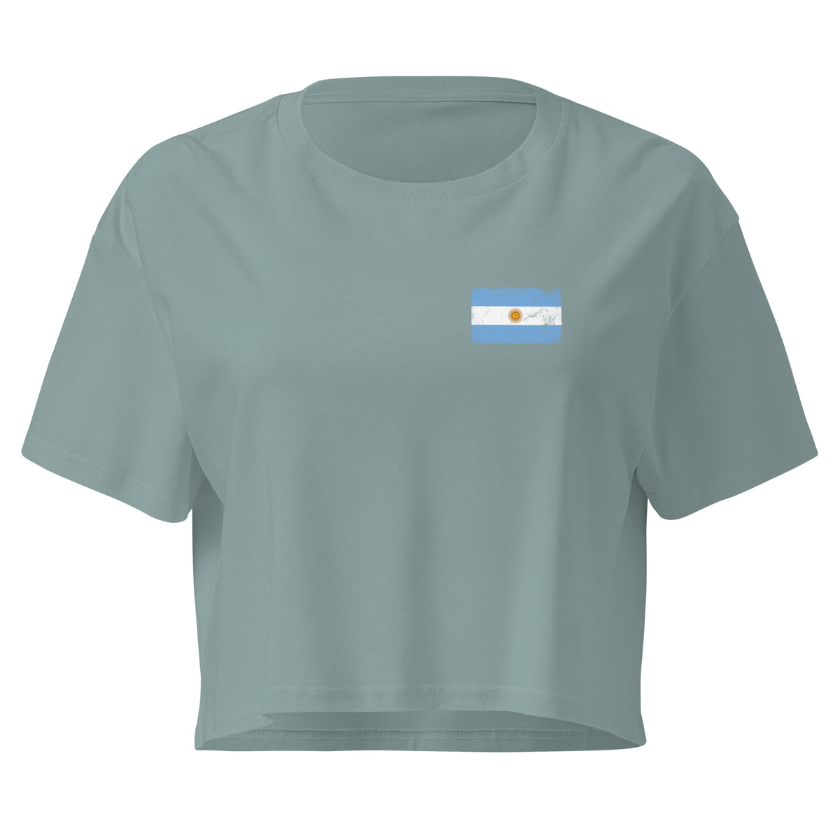 Argentina flag crop top in Mineral, vintage-washed print, small flag on the left chest, women cut, front view