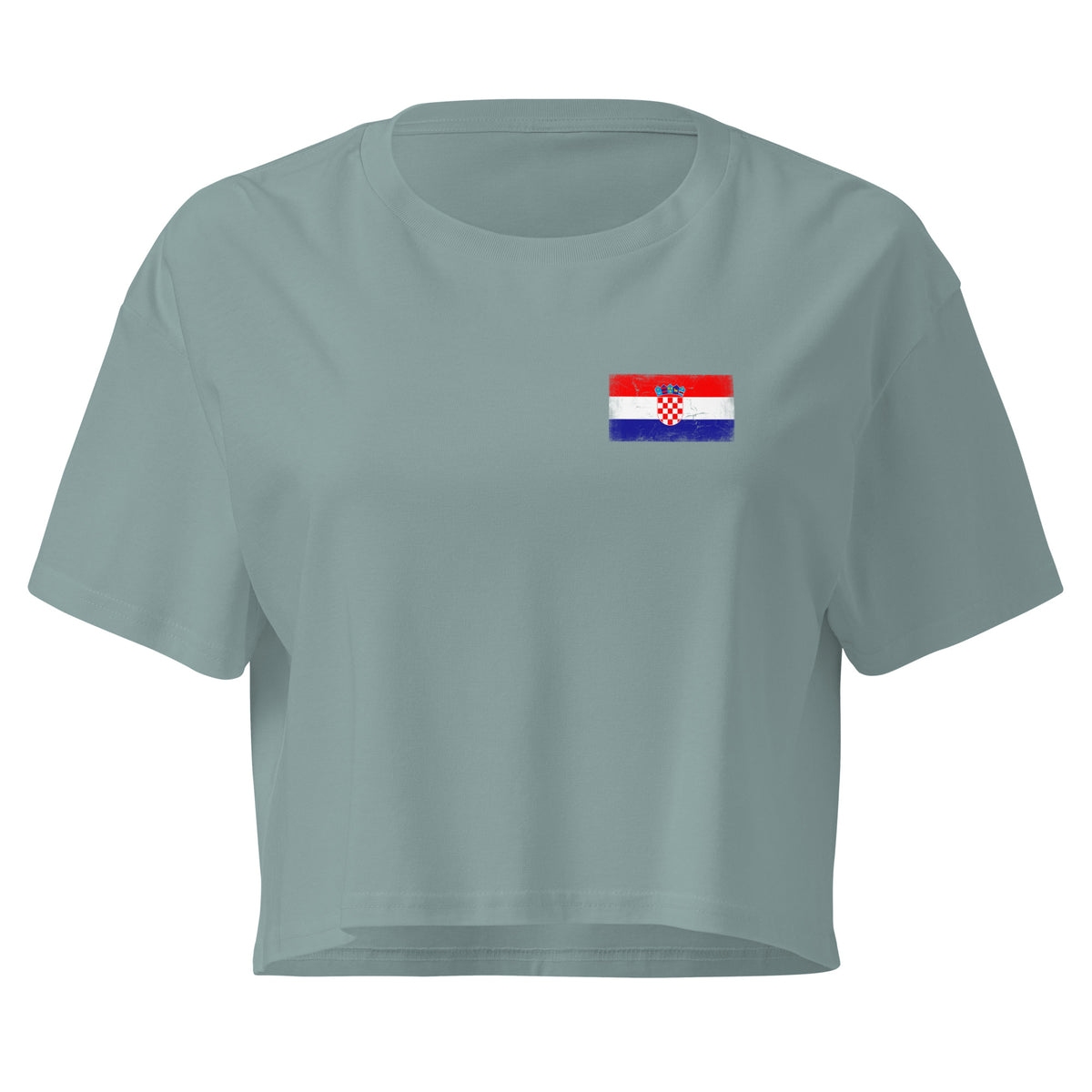 Croatia flag crop top in Mineral, vintage-washed print, small flag on the left chest, women cut, front view
