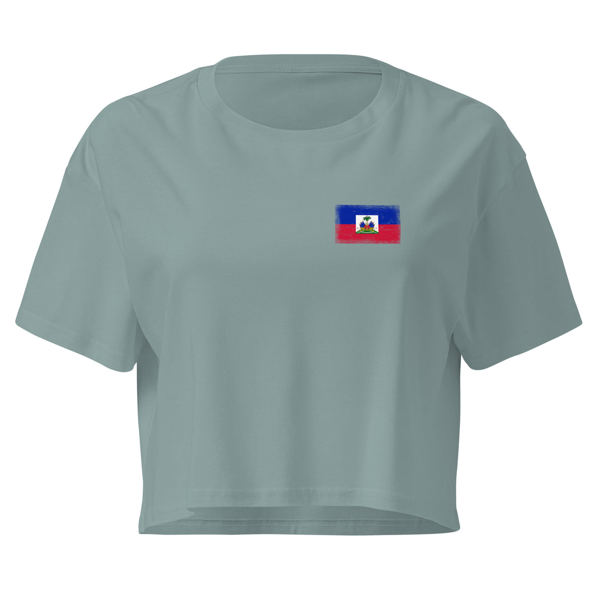 Haiti flag crop top in Mineral, vintage-washed print, small flag on the left chest, women cut, front view