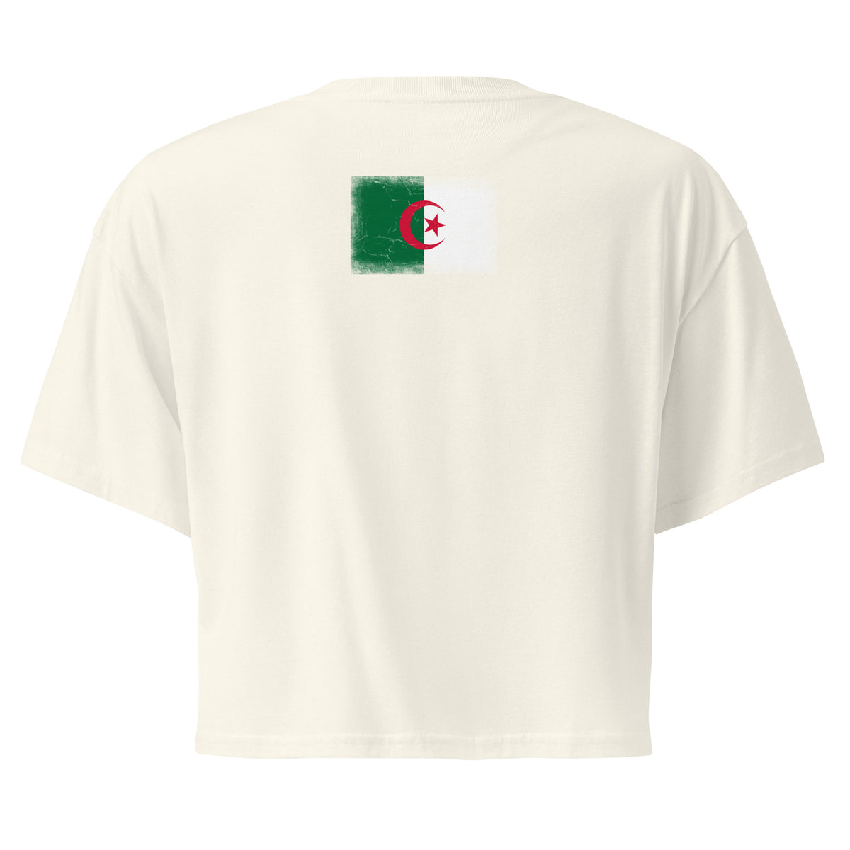 Algeria flag crop top in Natural, vintage-washed print, flag across the upper back, women cut, back view