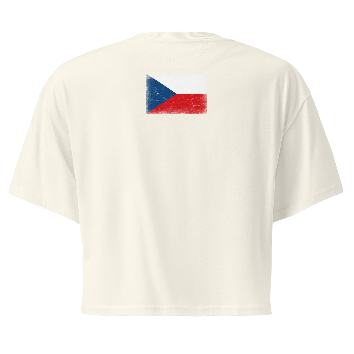 Czechia flag crop top in Natural, vintage-washed print, flag across the upper back, women cut, back view