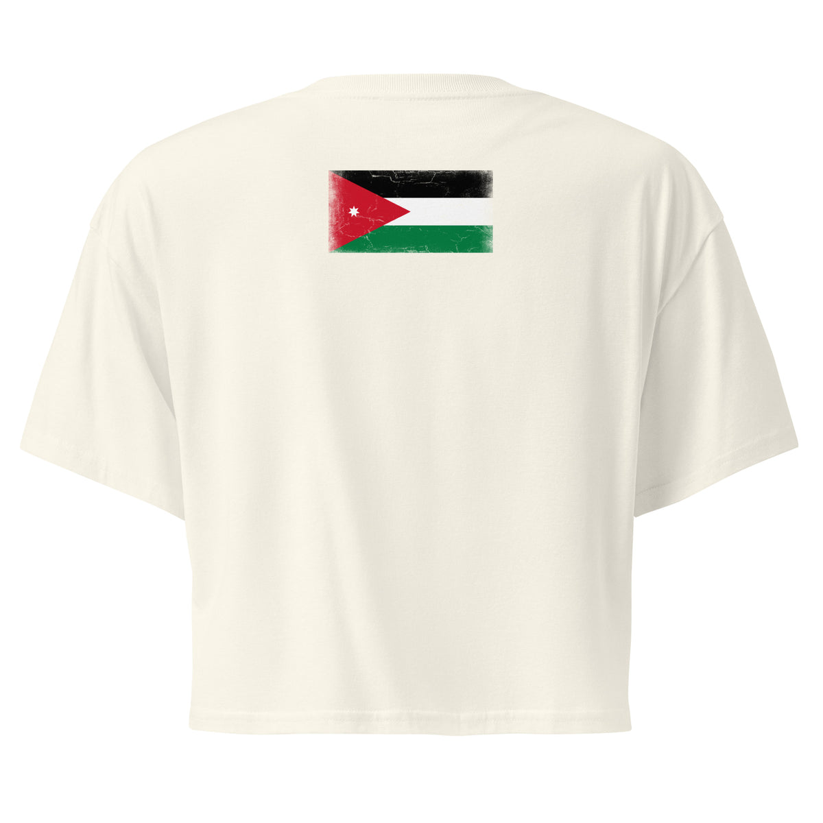 Jordan flag crop top in Natural, vintage-washed print, flag across the upper back, women cut, back view