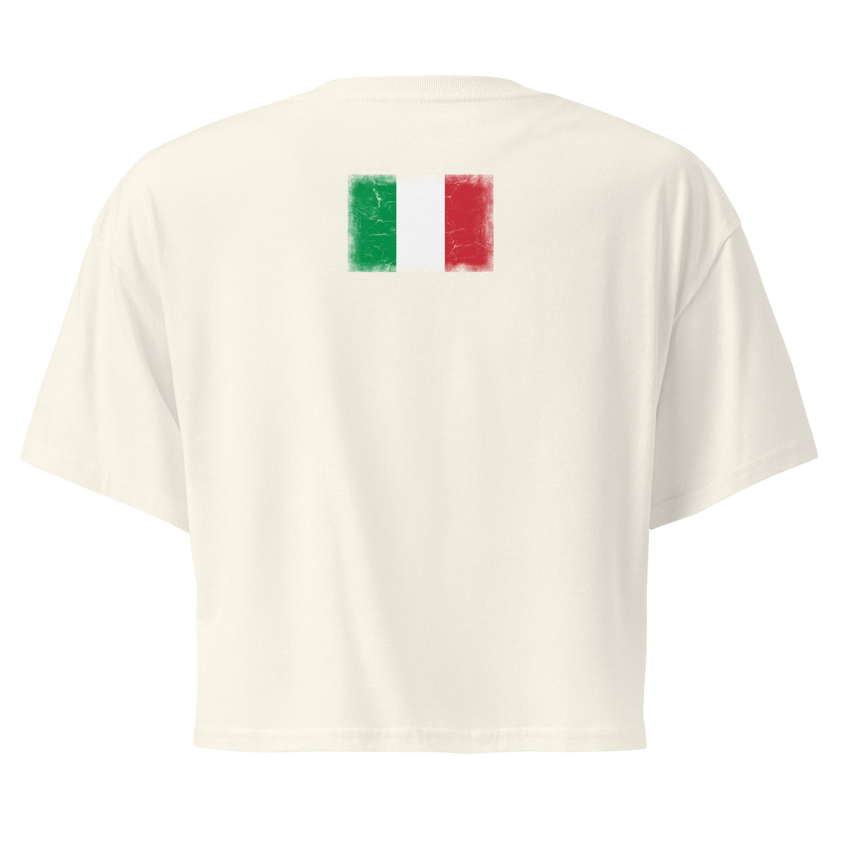 Italy flag crop top in Natural, vintage-washed print, flag across the upper back, women cut, back view