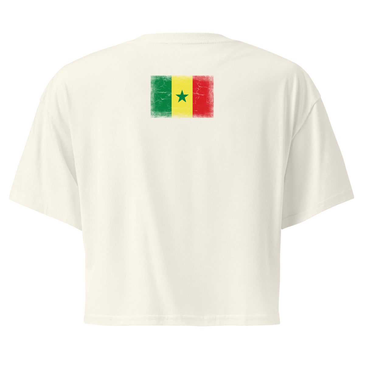 Senegal flag crop top in Natural, vintage-washed print, flag across the upper back, women cut, back view