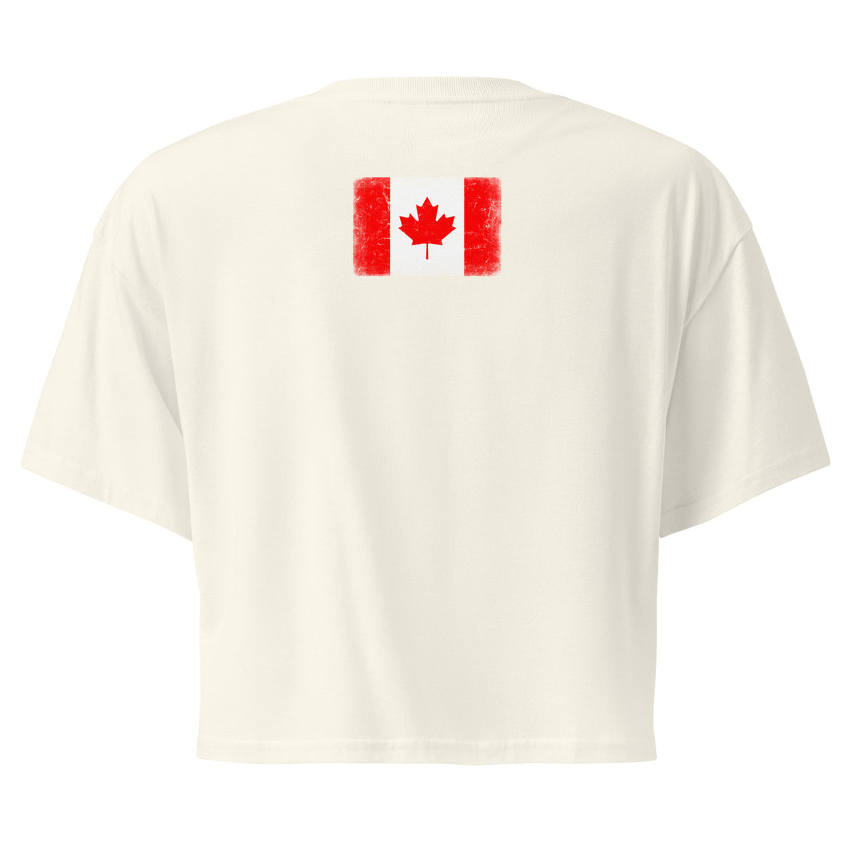 Canada flag crop top in Natural, vintage-washed print, flag across the upper back, women cut, back view