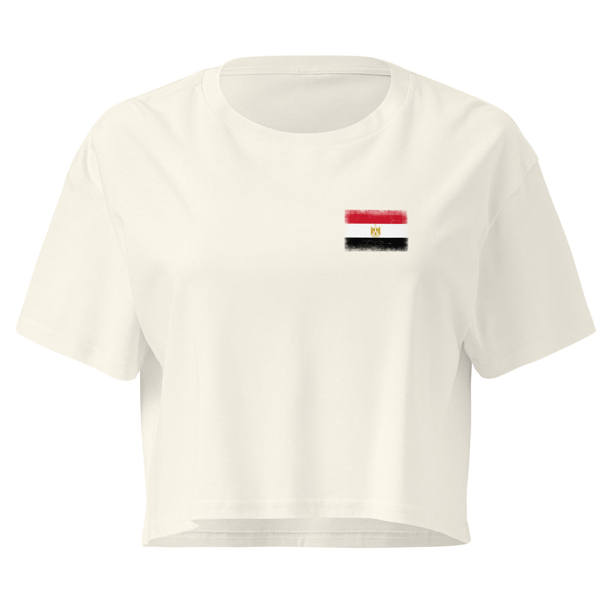 Egypt flag crop top in Natural, vintage-washed print, small flag on the left chest, women cut, front view