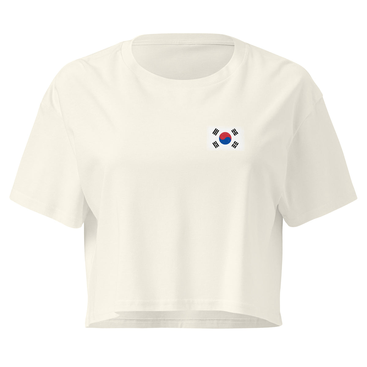 South Korea flag crop top in Natural, vintage-washed print, small flag on the left chest, women cut, front view
