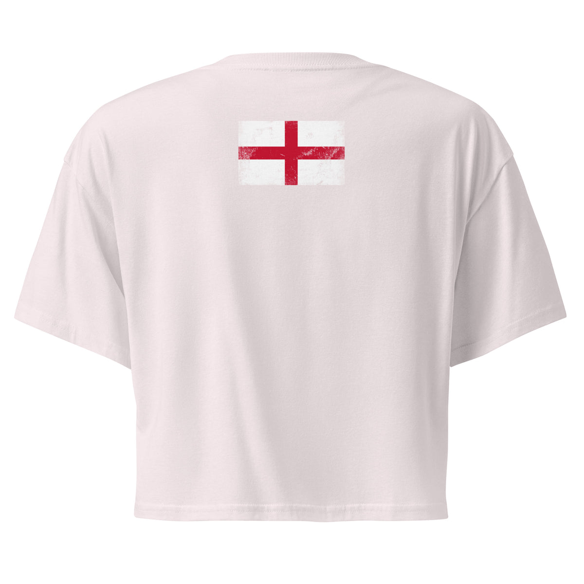 England flag crop top in Orchid, vintage-washed print, flag across the upper back, women cut, back view