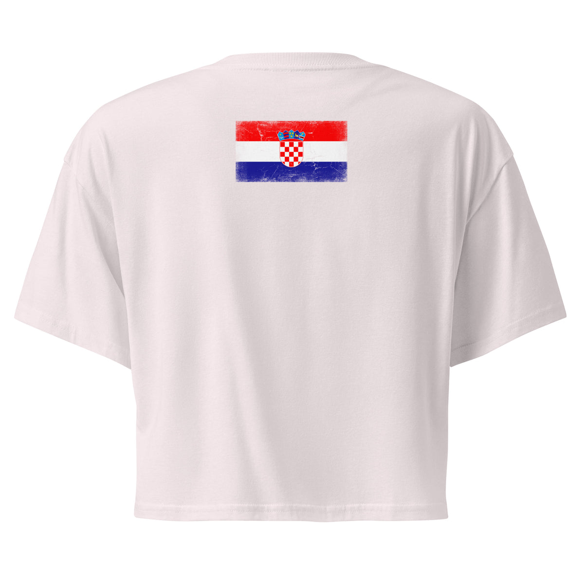 Croatia flag crop top in Orchid, vintage-washed print, flag across the upper back, women cut, back view
