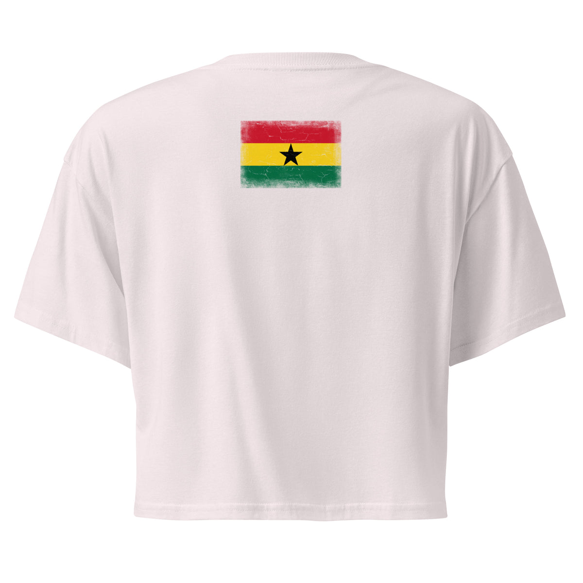 Ghana flag crop top in Orchid, vintage-washed print, flag across the upper back, women cut, back view