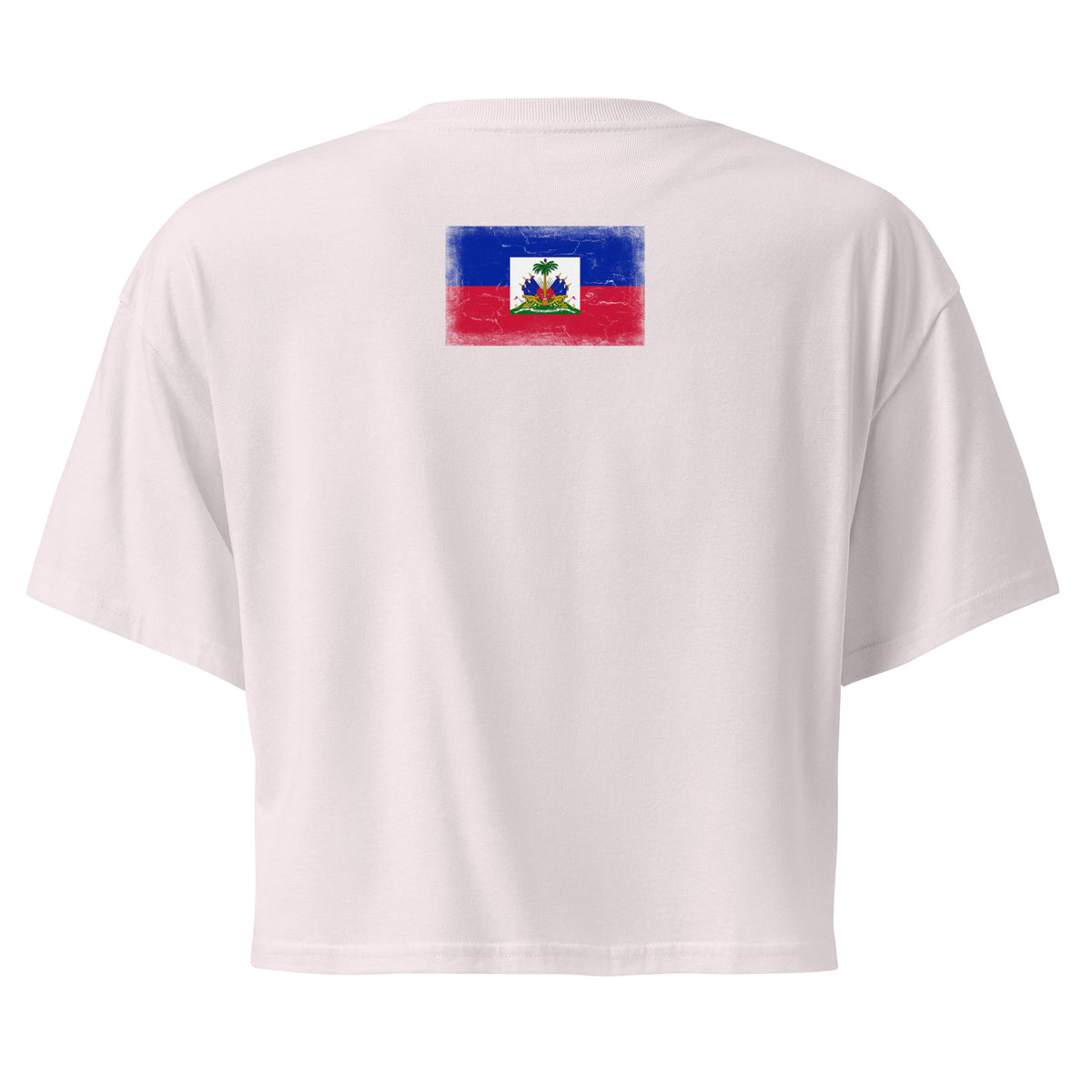 Haiti flag crop top in Orchid, vintage-washed print, flag across the upper back, women cut, back view