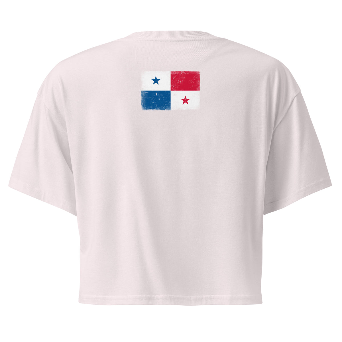Panama flag crop top in Orchid, vintage-washed print, flag across the upper back, women cut, back view