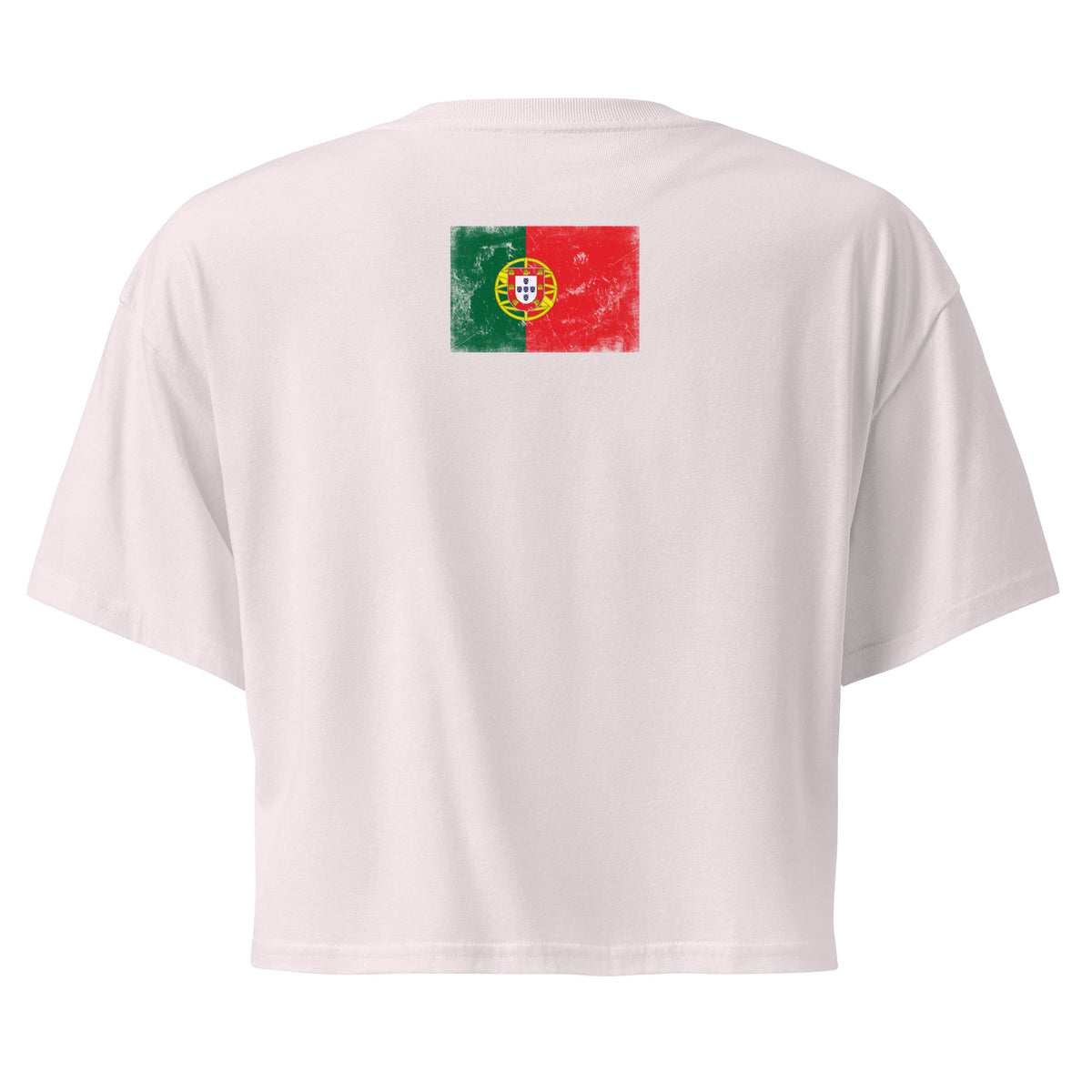 Portugal flag crop top in Orchid, vintage-washed print, flag across the upper back, women cut, back view