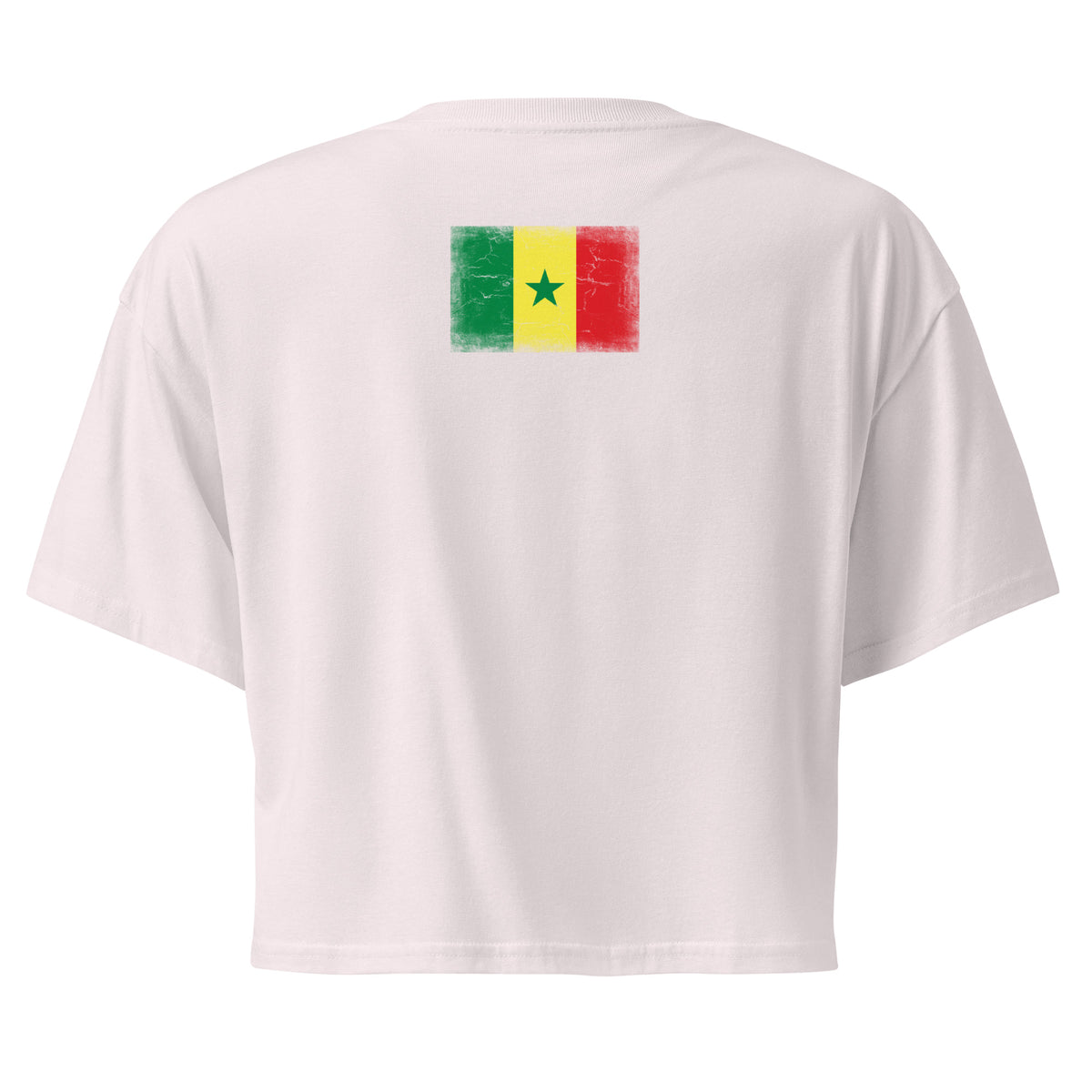 Senegal flag crop top in Orchid, vintage-washed print, flag across the upper back, women cut, back view