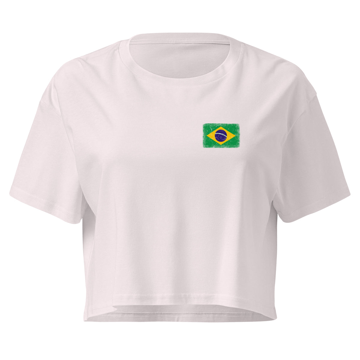 Brasil flag crop top in Orchid, vintage-washed print, small flag on the left chest, women cut, front view