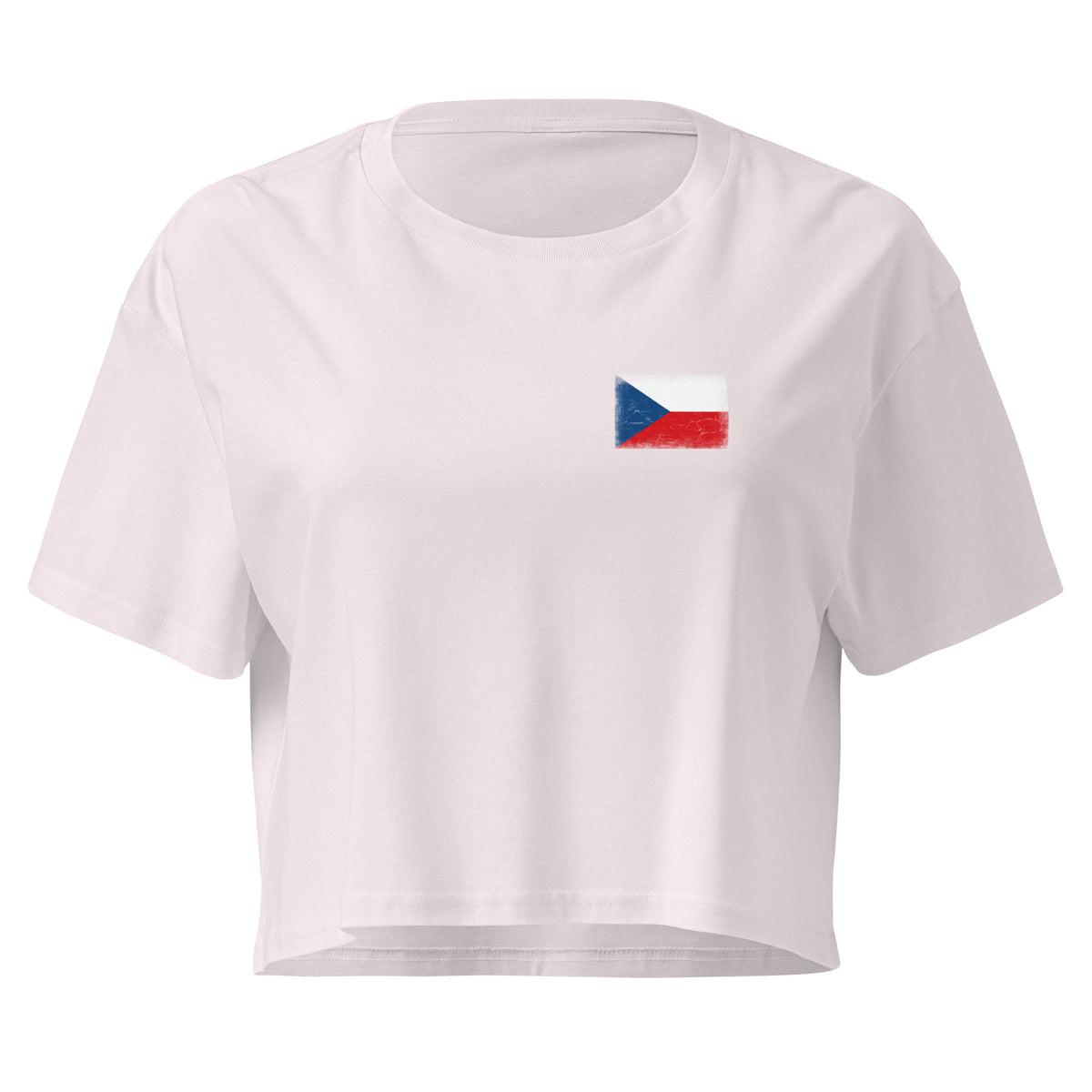 Czechia flag crop top in Orchid, vintage-washed print, small flag on the left chest, women cut, front view