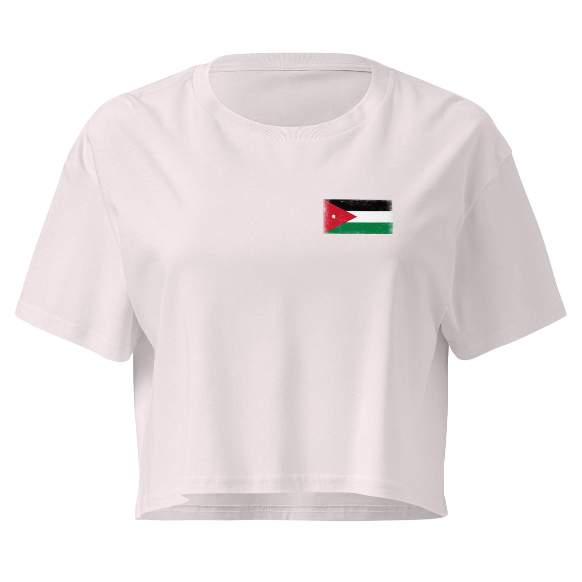 Jordan flag crop top in Orchid, vintage-washed print, small flag on the left chest, women cut, front view