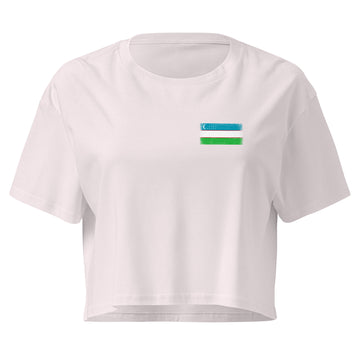 Uzbekistan Flag Crop Top | Front | Women | Combed Cotton