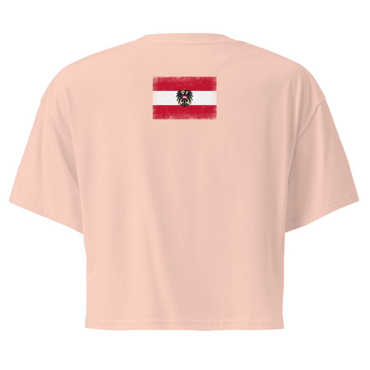 Austria flag crop top in Pale Pink, vintage-washed print, flag across the upper back, women cut, back view
