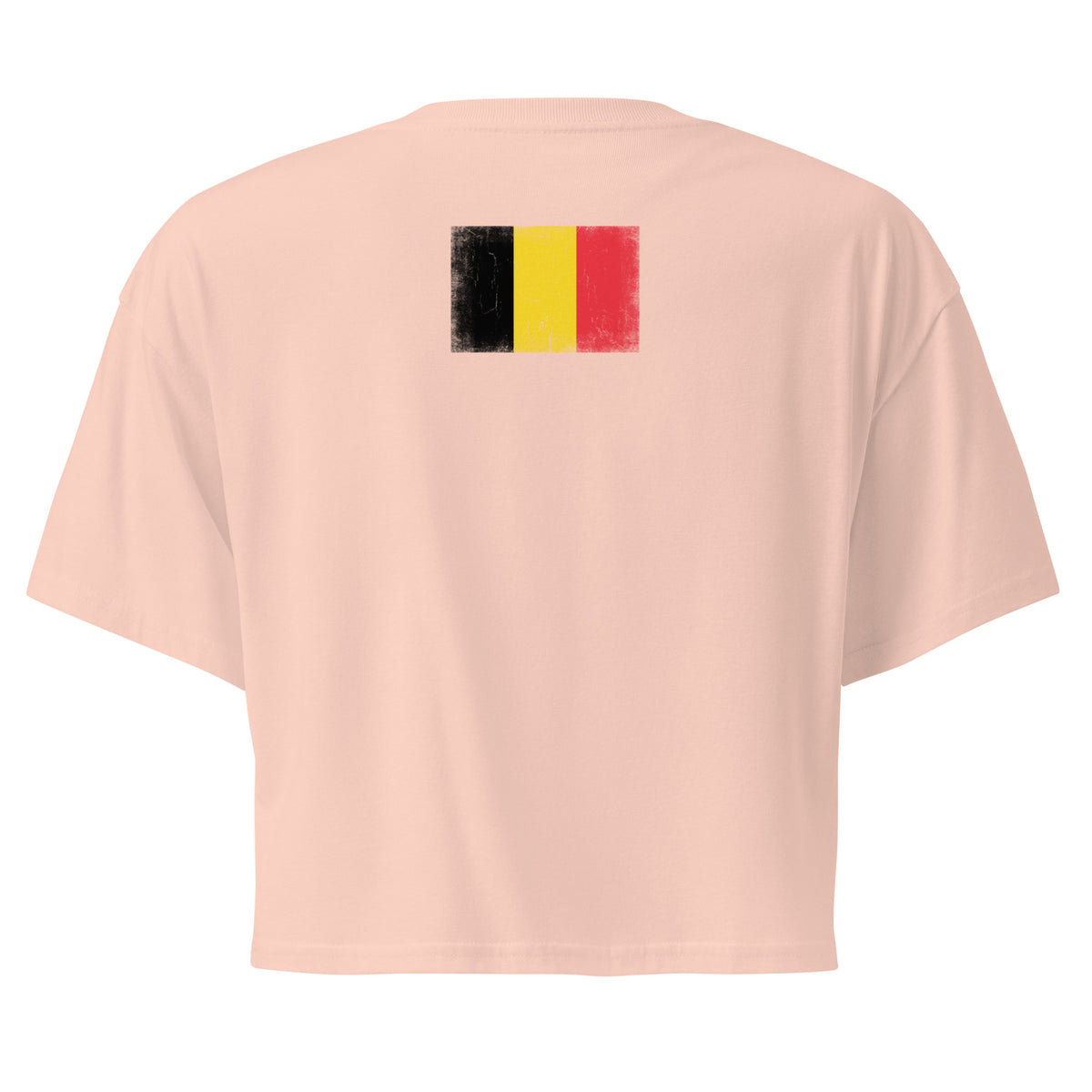 Belgium flag crop top in Pale Pink, vintage-washed print, flag across the upper back, women cut, back view
