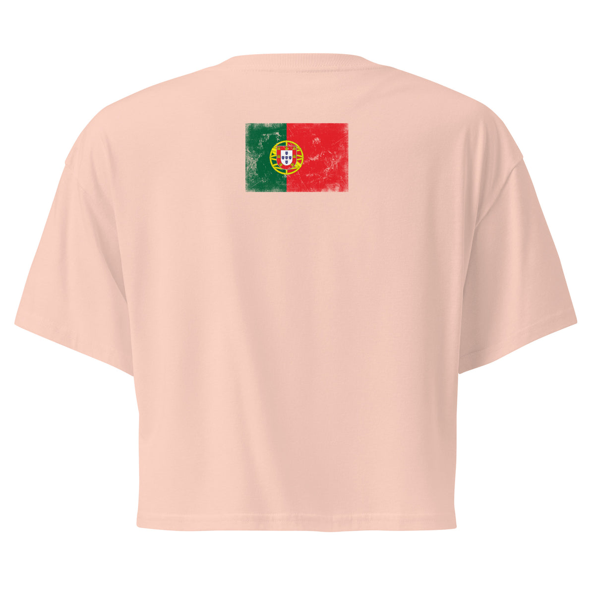 Portugal flag crop top in Pale Pink, vintage-washed print, flag across the upper back, women cut, back view