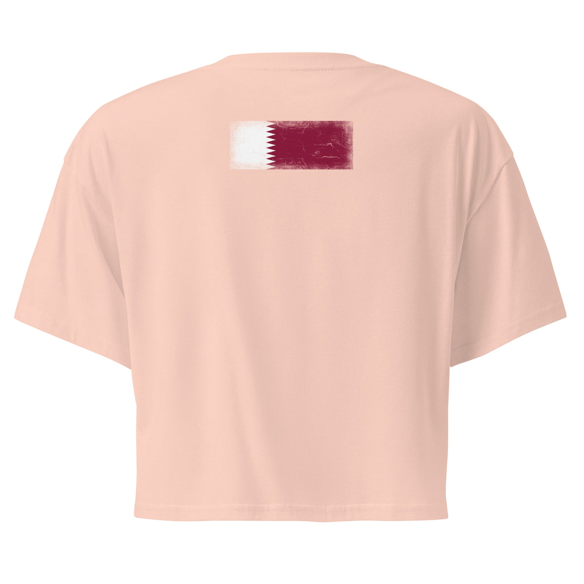 Qatar flag crop top in Pale Pink, vintage-washed print, flag across the upper back, women cut, back view