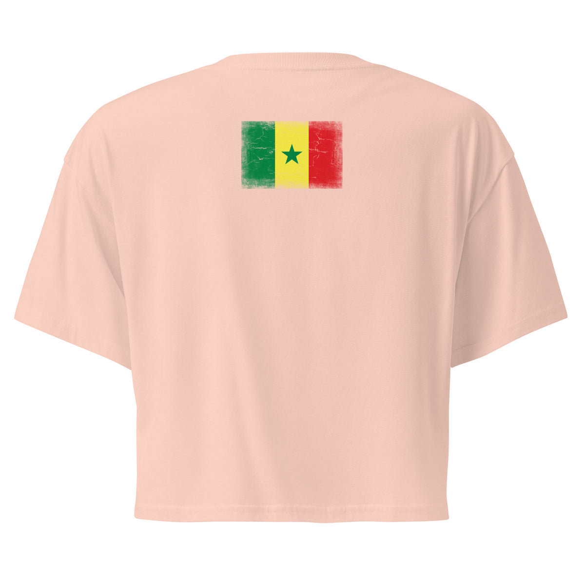 Senegal flag crop top in Pale Pink, vintage-washed print, flag across the upper back, women cut, back view