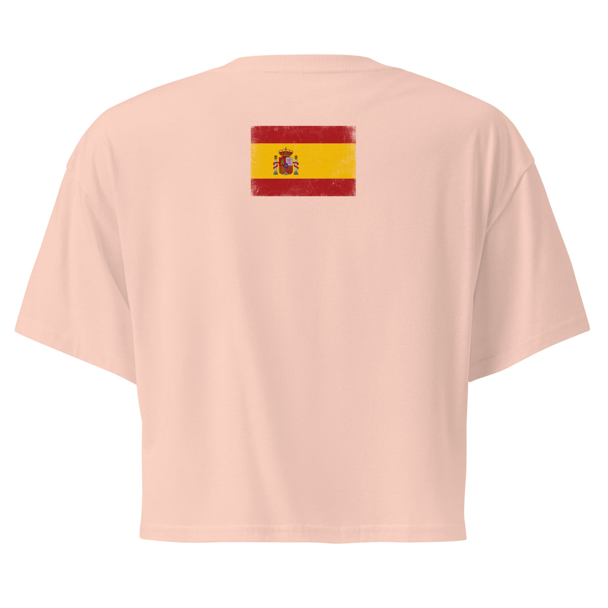 Spain flag crop top in Pale Pink, vintage-washed print, flag across the upper back, women cut, back view