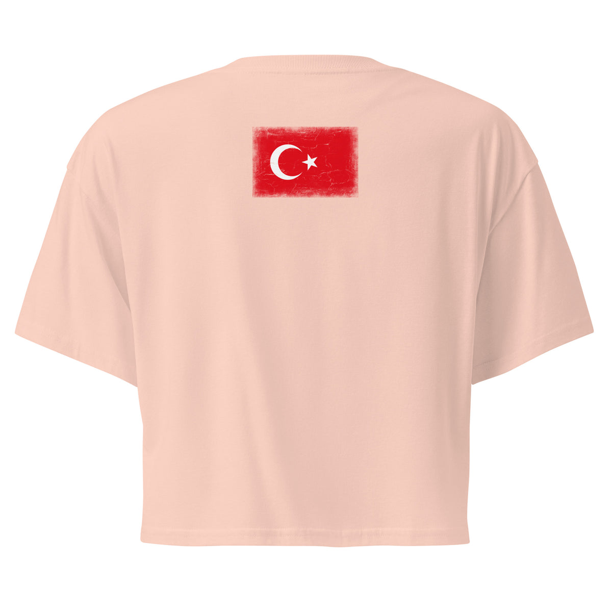 Turkey flag crop top in Pale Pink, vintage-washed print, flag across the upper back, women cut, back view