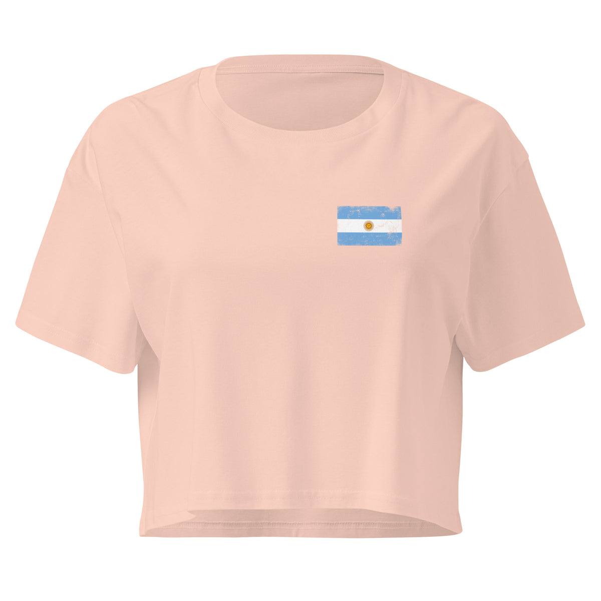 Argentina flag crop top in Pale Pink, vintage-washed print, small flag on the left chest, women cut, front view