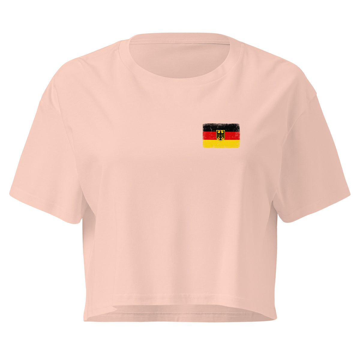 Germany flag crop top in Pale Pink, vintage-washed print, small flag on the left chest, women cut, front view