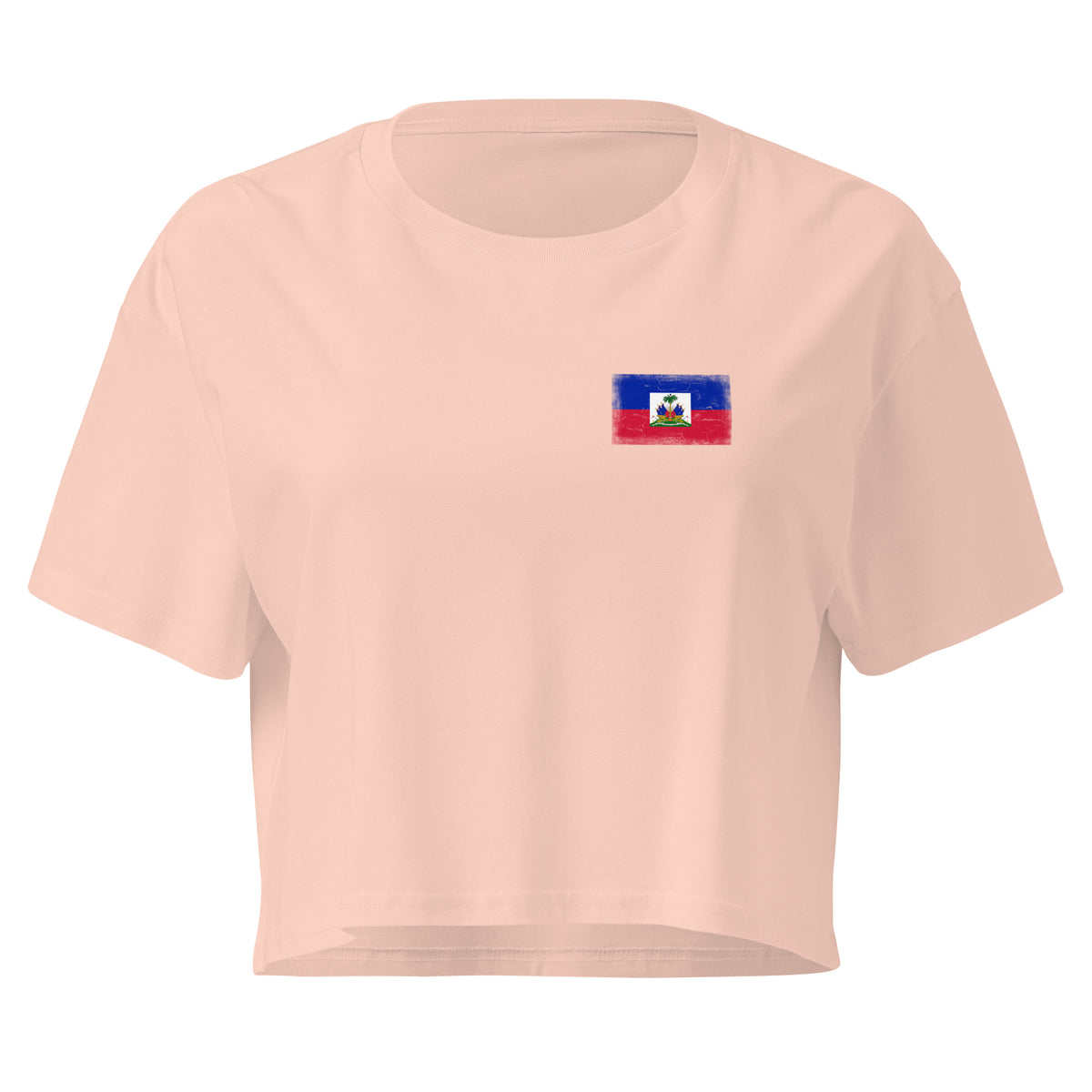 Haiti flag crop top in Pale Pink, vintage-washed print, small flag on the left chest, women cut, front view