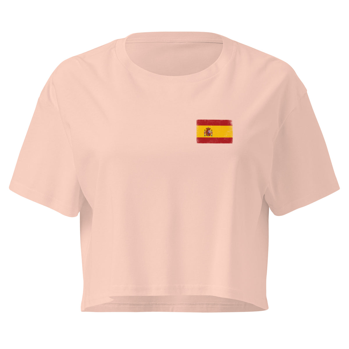 Spain flag crop top in Pale Pink, vintage-washed print, small flag on the left chest, women cut, front view