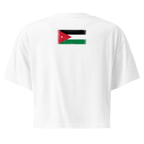 Jordan flag crop top in White, vintage-washed print, flag across the upper back, women cut, back view