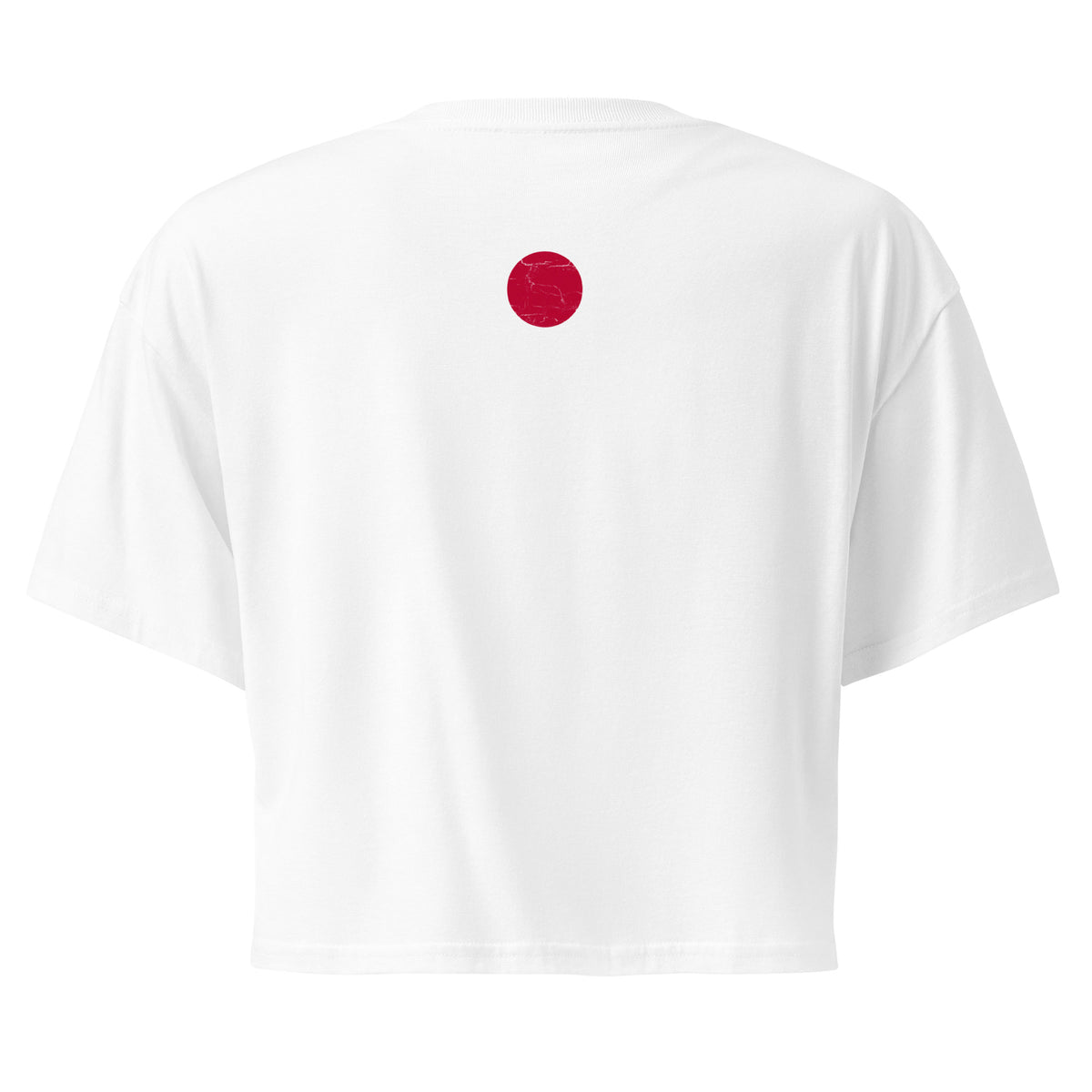 Japan flag crop top in White, vintage-washed print, flag across the upper back, women cut, back view