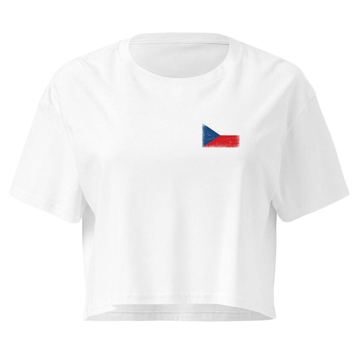 Czechia flag crop top in White, vintage-washed print, small flag on the left chest, women cut, front view