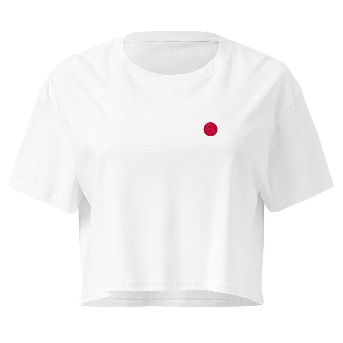 Japan flag crop top in White, vintage-washed print, small flag on the left chest, women cut, front view