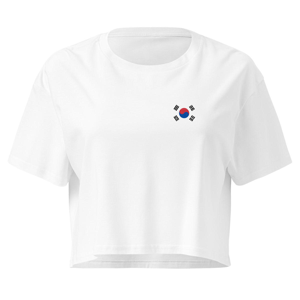 South Korea flag crop top in White, vintage-washed print, small flag on the left chest, women cut, front view