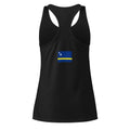Curaçao flag racerback tank top in Black, vintage-washed print, flag across the upper back, women cut, back view