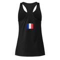 France flag racerback tank top in Black, vintage-washed print, flag across the upper back, women cut, back view