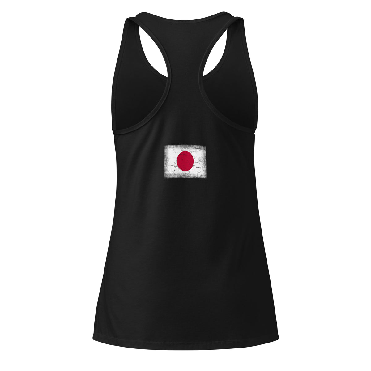 Japan flag racerback tank top in Black, vintage-washed print, flag across the upper back, women cut, back view