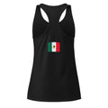 Mexico flag racerback tank top in Black, vintage-washed print, flag across the upper back, women cut, back view