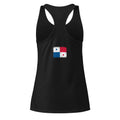 Panama flag racerback tank top in Black, vintage-washed print, flag across the upper back, women cut, back view