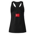 Turkey flag racerback tank top in Black, vintage-washed print, flag across the upper back, women cut, back view