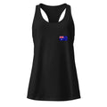 Australia flag racerback tank top in Black, vintage-washed print, small flag on the left chest, women cut, front view