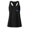 Curaçao flag racerback tank top in Black, vintage-washed print, small flag on the left chest, women cut, front view