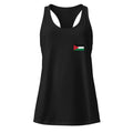 Jordan flag racerback tank top in Black, vintage-washed print, small flag on the left chest, women cut, front view