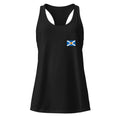 Scotland flag racerback tank top in Black, vintage-washed print, small flag on the left chest, women cut, front view