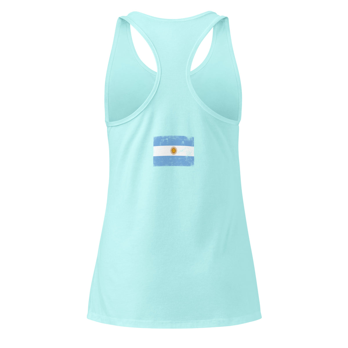 Argentina flag racerback tank top in Cancun, vintage-washed print, flag across the upper back, women cut, back view