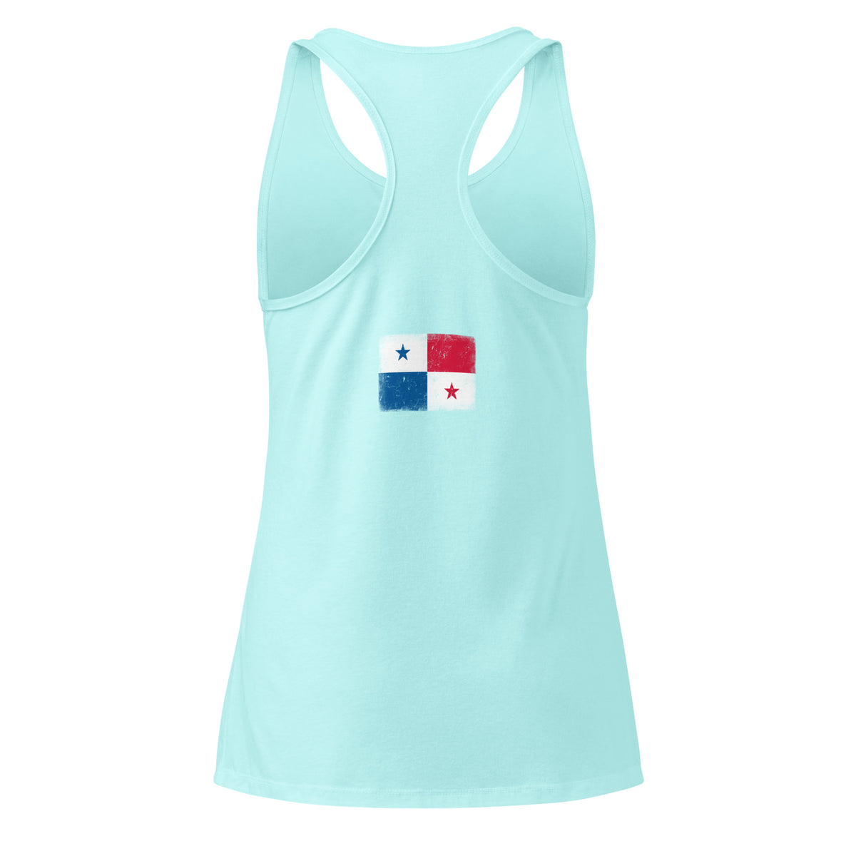 Panama flag racerback tank top in Cancun, vintage-washed print, flag across the upper back, women cut, back view